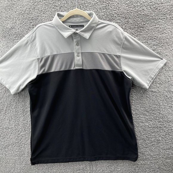 Pebble Beach Other - PEBBLE BEACH Large Grey Black Polo Golf Mens Color Block Collared Rugby Masters